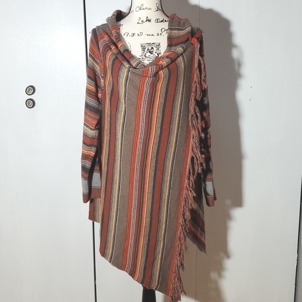 Womens Multi-Color Neutral Bohemian Wrap Cardigan Knit Kimono Stripes Sz.OS - Picture 3 of 9